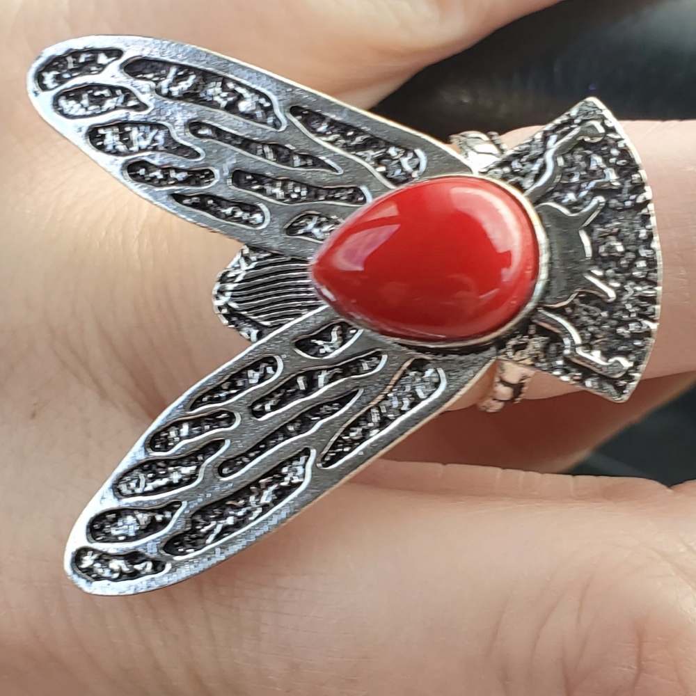 New Coral Flying Insect Silver Ring. - Picture 13 of 14